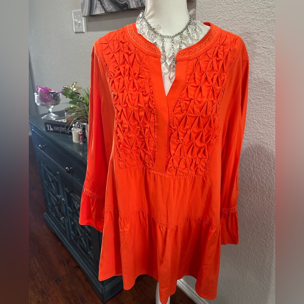 NWT John Mark  Orange embroidered boho  retro cottage Women's Tunic 1x